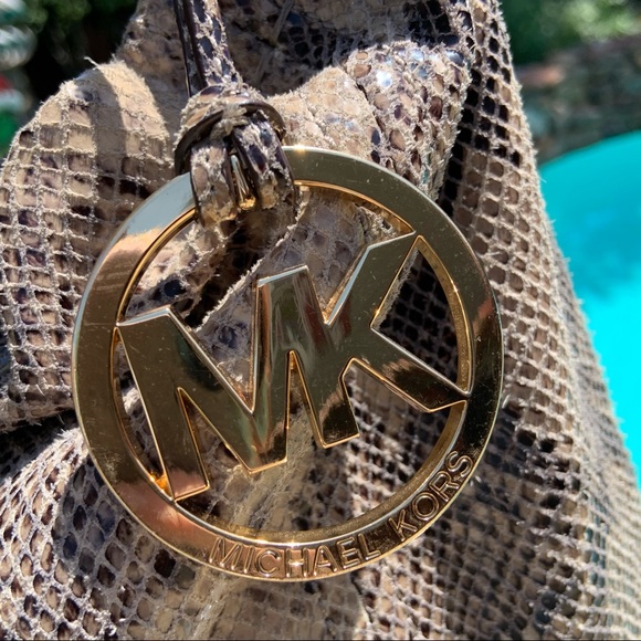 XL Michael Kors python snake skin leather chain-link shoulder bag stunning!!! - Picture 11 of 12